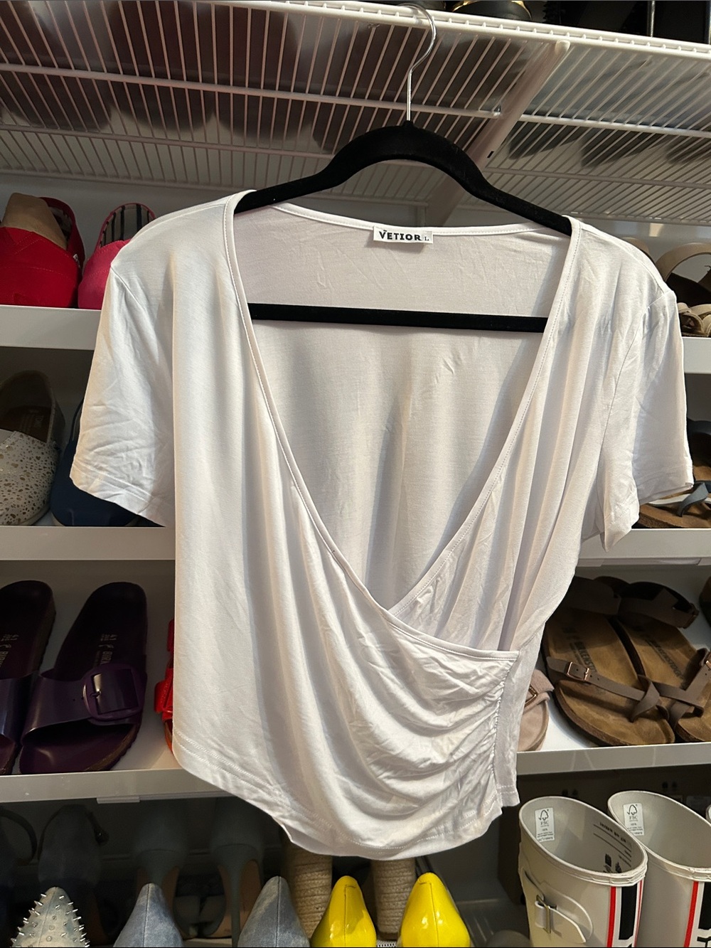 White Wrap-Style Short Sleeve Blouse